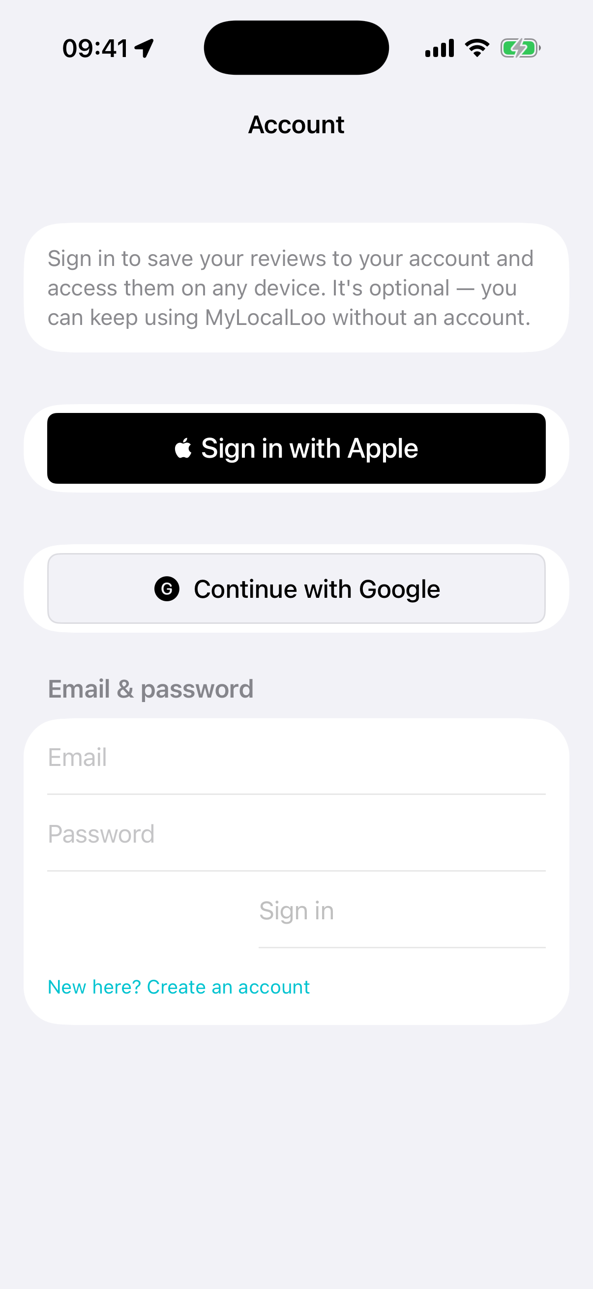 MyLocalLoo β Your account, synced